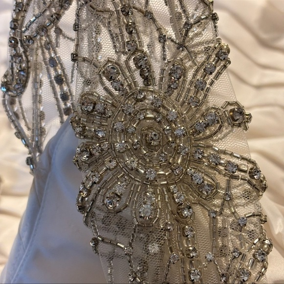 GALINA Signature Ivory Wedding Gown 16W crystals shoulder straps good condition - Picture 4 of 16